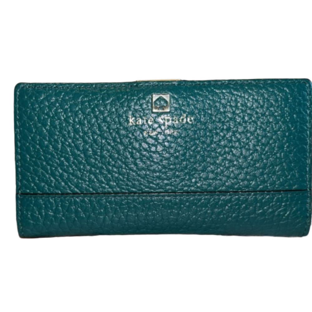 Kate Spade pebbled leather teal wallet, EUC, No Callouts